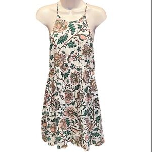 Entro floral hi low knee length dress white pink green medium midi sleeveless